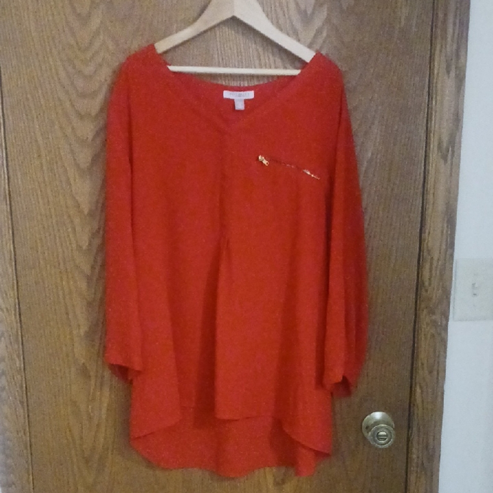 Roz & Ali Orange Red 3/4 Sleeve Boxy Tunic